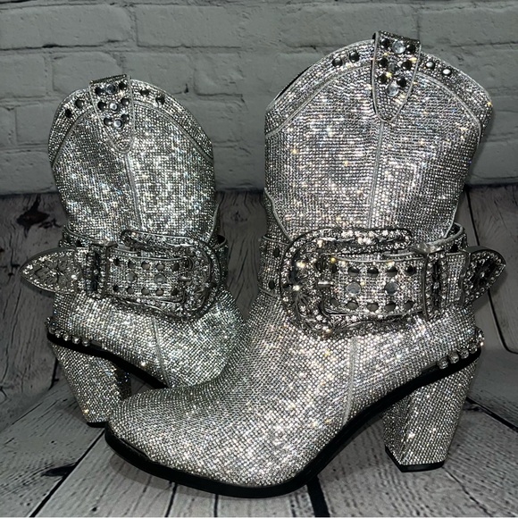 Club Exx Dolls Kill Icy Sheriff Shine Rhinestone Embellished Cowboy Boots - Picture 16 of 17